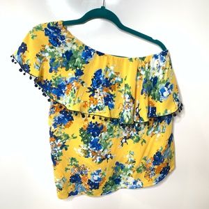 Artisan NY Women Yellow One Shoulder Floral Top